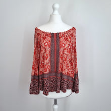 Load image into Gallery viewer, Lucky Brand Peasant Top Small Off Shoulder Blouse Floral Burgundy Boho Western
