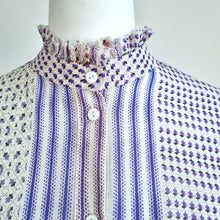 Load image into Gallery viewer, Hoss Intropia Blouse 100% Silk Frilly Mock Neck Ditsy Floral Lilac Chiffon UK 8
