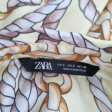 Load image into Gallery viewer, Zara Rope Print Shirt Chain Small Light Yellow Tunic Blouse Satin Long Sleeves
