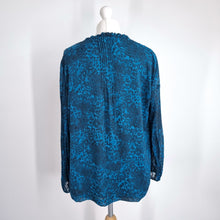 Load image into Gallery viewer, Whistles Blouse Animal Print Blue Chiffon Lined Peasant Top Long Sleeves Work 14
