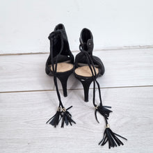 Load image into Gallery viewer, M&amp;S Autograph Suede Sandals High Heels Black 5.5 Peep Toe Lace Up Open Back Boot
