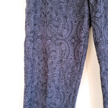 Load image into Gallery viewer, Robell Marie Trousers UK 18 Navy Blue Paisley Jacquard Stretch Slim Leg Office
