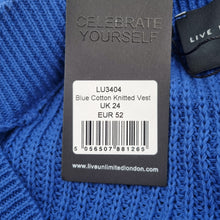 Load image into Gallery viewer, Live Unlimited Knitted Vest UK24 NEW Royal Blue 100% Cotton Tunic V Neck Chunky

