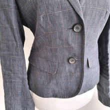 Load image into Gallery viewer, Jigsaw Blazer 100% Linen 8 Grey Jacket Fitted Prince of Wales Check Lined Work
