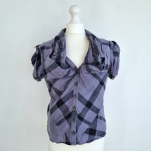 Load image into Gallery viewer, AllSaints Cupid Top Blouse Check Plaid Grey Draped Y2K Grunge 100% Cotton 14
