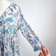 Load image into Gallery viewer, East Dress Smock Floral Block Print Pastel Cotton Lined Metallic Boho 3/4 16
