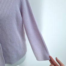 Load image into Gallery viewer, Madeleine 100% Cashmere Cardigan UK 8 Lilac Wrap Button Ribbed Knit 3/4 Sleeve

