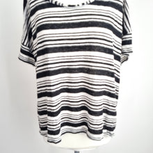 Load image into Gallery viewer, Kew 100%  Linen Top Black White Striped Size XL Slouchy T-shirt Casual Breton
