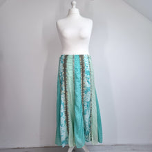 Load image into Gallery viewer, M&amp;S Per Una Skirt Patchwork Midi 16 Turquoise Gipsy A Line Lace Up Boho Western
