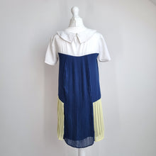 Load image into Gallery viewer, Therapy Dress Pleated Mini Peter Pan Collar UK 8 Colour Block Blue Yellow Lined
