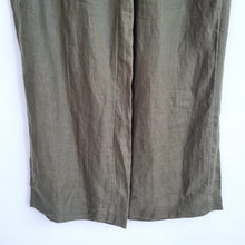 Load image into Gallery viewer, Phase Eight Trousers 100% Linen Wide Leg Green Khaki Palazzo High Rise Pocket 16
