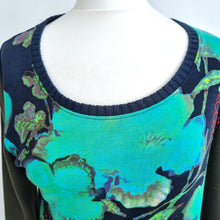 Load image into Gallery viewer, Desigual Long Sleeve Top Art Print Size Large Boho Graphic Tee Turquoise Knit
