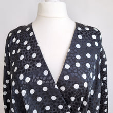 Load image into Gallery viewer, Joe Browns Blouse Polka Dot Plus Size 24 Black Smock Peplum Top Wrap Long Sleeve
