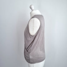 Load image into Gallery viewer, AllSaints Kerin Vest Large Wrap Fine Knit Taupe Beige Viscose Wool Top V Neck

