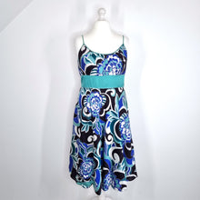 Load image into Gallery viewer, Monsoon Dress Silk Blend Occasion Cocktail Blue Strappy Lined Floral Print 18
