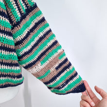 Load image into Gallery viewer, Handmade Crochet Jumper Cropped Oversized Chunky Knit Boxy Green Scrap L to XXL
