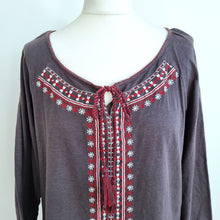 Load image into Gallery viewer, Fat Face Peasant Top Blouse Embroidered 14 Tassels Grey Cotton Boho 3/4 Sleeves
