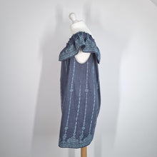 Load image into Gallery viewer, Mantaray Off Shoulder Dress Blue Boho Peasant Smock Embroidered Festival Large
