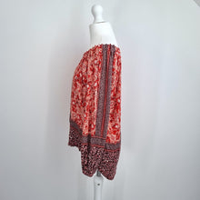 Load image into Gallery viewer, Lucky Brand Peasant Top Small Off Shoulder Blouse Floral Burgundy Boho Western
