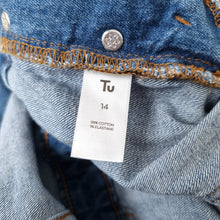 Load image into Gallery viewer, TU Denim Dungarees Cropped UK 14 Blue Casual Wide Leg Raw Hem Overalls Jeans
