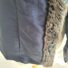 Load image into Gallery viewer, M&amp;S Per Una Gilet Navy Blue Faux Fur Trim Vest Medium Waistcoat Pockets Casual
