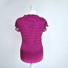 Load image into Gallery viewer, East Crinkle Blouse Top Fuchsia Pink Bow Short Sleeves Pleated Party Lace 16
