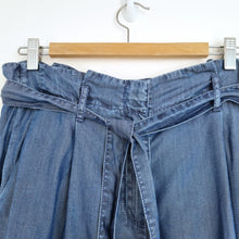 Load image into Gallery viewer, Sandwich Paper Bag Jeans Chambray Denim Blue Belted High Rise Wide Leg UK 8 EU36
