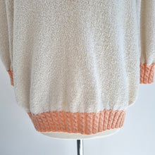 Load image into Gallery viewer, Vintage Handmade Jumper Chenille Cable Knit Pink Cream Half Sleeves V Neck L XL
