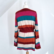 Load image into Gallery viewer, Gudrun Sjoden Cardigan 100% Wool Belted Striped Pocket Multicoloured Medium
