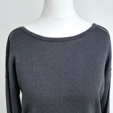 Load image into Gallery viewer, Oliver Bonas Metallic Dress UK 8 Black Lurex Knit Open Back Long Sleeves Party
