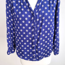 Load image into Gallery viewer, Mudd &amp; Water Shell Print Blouse UK 10 Blue Button Front Long Sleeve Top Tencel
