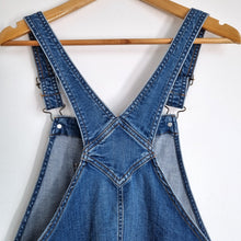 Load image into Gallery viewer, TU Denim Dungarees Cropped UK 14 Blue Casual Wide Leg Raw Hem Overalls Jeans
