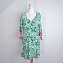 Load image into Gallery viewer, Boden Jersey Dress Skater Short Green Pink Medallion Print Stretch 12 Petite
