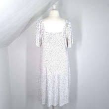 Load image into Gallery viewer, Next Dress White Polka Dots Skater Knee Length Jersey Casual Retro Stretch 22
