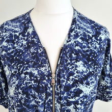 Load image into Gallery viewer, Whistles Dress Mini Tunic Pockets Blue Shift Short Sleeves Print Zip Work Size 8
