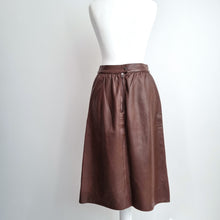 Load image into Gallery viewer, Vintage Real Leather Skirt Brown Fits UK 8 Knee Length High Waist A-Line Pockets

