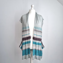 Load image into Gallery viewer, Yarra Trail 100% Linen Cardigan  XL Striped Open Front Top Knit Tunic Grey Vest
