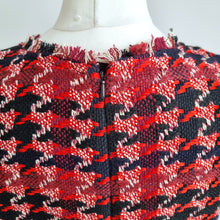 Load image into Gallery viewer, Hobbs London Tweed Dress UK 14 Red Black Houndstooth Bouclé Shift Occasion Work
