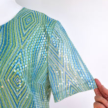 Load image into Gallery viewer, Cristina Garcia Sequin Blouse Top Mint Iridescent Boxy Short Sleeves Plus 26 54
