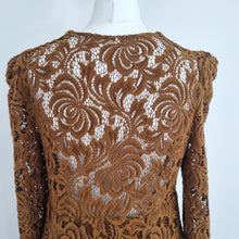 Load image into Gallery viewer, Free People Lace Dress Mini Brown Bodycon V Neck Party Long Sleeves Small
