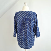 Load image into Gallery viewer, East Blouse Block Print Blue Floral Indian Boho Cotton Smock Tunic Artisan 16
