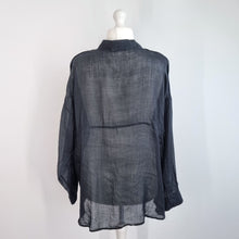 Load image into Gallery viewer, M&amp;S Autograph Blouse Black UK 22 100% Ramie Shirt Top Hi Low Semi Sheer Casual
