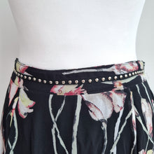 Load image into Gallery viewer, Religion Maxi Skirt Black Dark Floral Studded Floaty Tiered Grunge 10 Small
