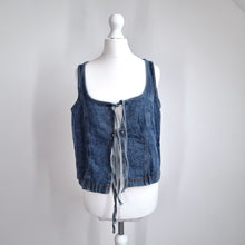 Load image into Gallery viewer, Denim Lace Up Vest Top Small Corset Blue Sleeveless Tie Tank Milkmaid Festival
