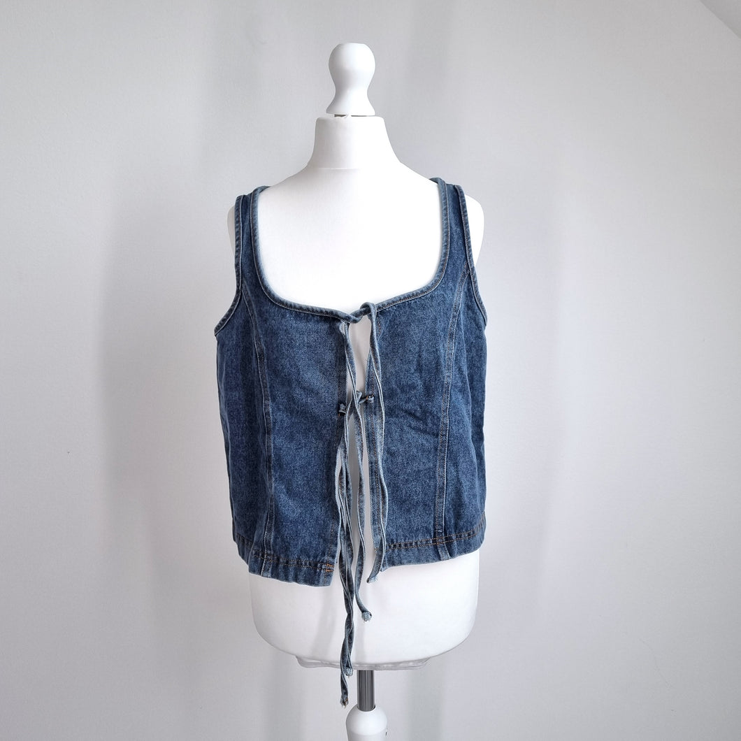Denim Lace Up Vest Top Small Corset Blue Sleeveless Tie Tank Milkmaid Festival