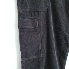 Load image into Gallery viewer, Next Corduroy Cargo Trousers UK 24 R Black Wide Leg High Rise Pockets Cotton
