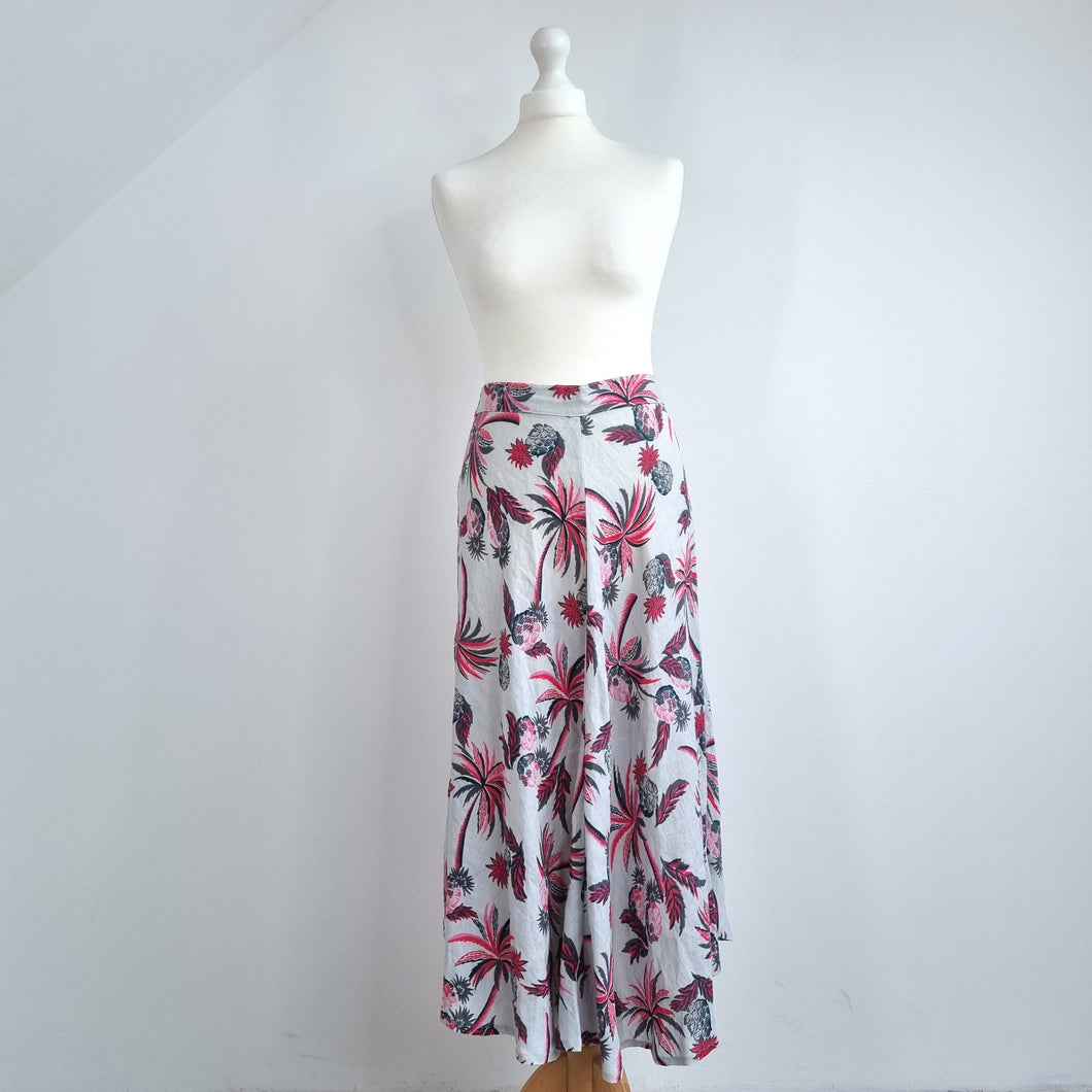 Brora Midi Skirt Pineapple 100% Linen A Line Flare Print Tropical Grey Summer 14