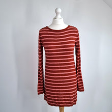 Load image into Gallery viewer, Boden Jumper Striped Longline Burgundy Pink Tunic Cotton Cashmere Blend Crew 12
