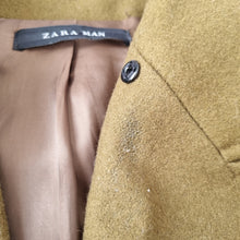 Load image into Gallery viewer, Zara Man Coat Belted Khaki Green Military Double Breasted Work Overcoat Small
