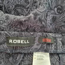 Load image into Gallery viewer, Robell Marie Trousers UK 18 Navy Blue Paisley Jacquard Stretch Slim Leg Office
